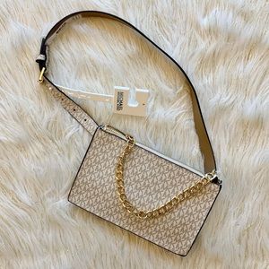 Michael Kors natural monogram with gold chain belt bag
